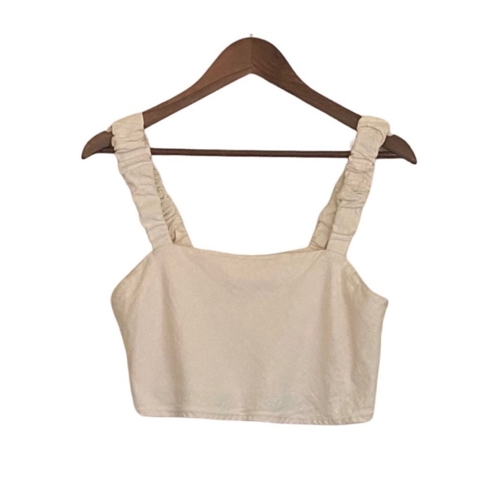 House of Harlow 1960 Linen Blend Crop Top Ivory Smocked Strap Size S